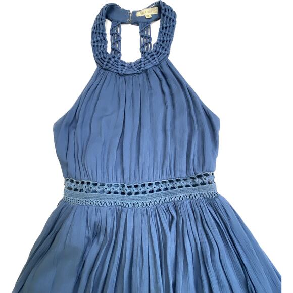 Illa Illa Strappy Macrame Neckline Fitted Waist Sexy Maxi Dress Women L Blue - Picture 8 of 12